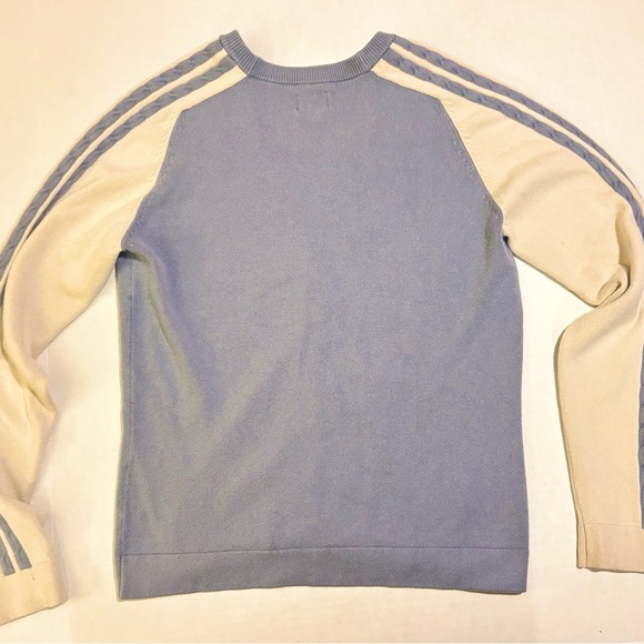 Vintage Adidas Women's Cardigan Sweater Silk Cashmere Gray-Blue & Cream 3 Stripe - Picture 5 of 11